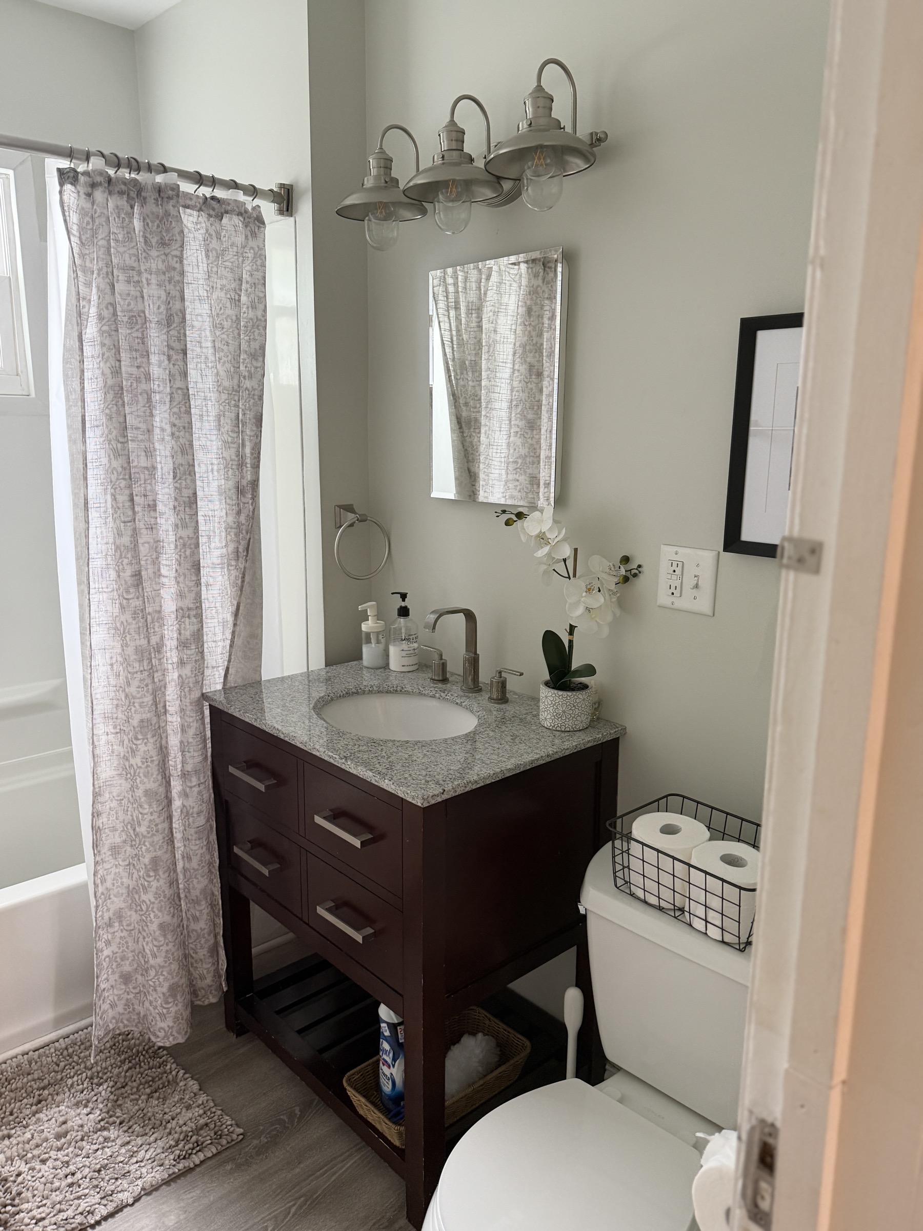 Bathroom vanity and shower